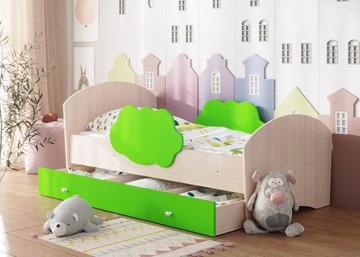 Детская кровать Тучка с ящиком, корпус Дуб млечный, фасад Лайм в Ульяновске