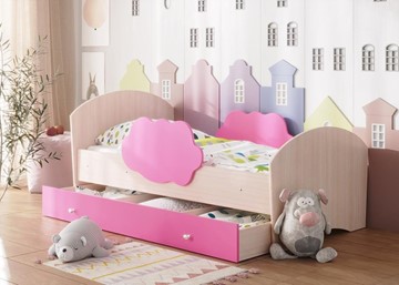 Детская кровать Тучка с ящиком, корпус Дуб млечный, фасад Розовый в Ульяновске