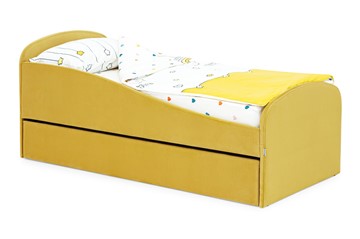 Мягкая кровать с ящиком Letmo горчичный (велюр) в Ульяновске