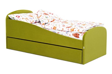 Кровать в детскую с ящиком Letmo оливковый (велюр) в Ульяновске