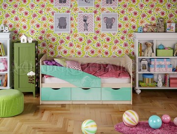 Детская кровать Бабочки 800*1600, Бирюза глянец в Ульяновске