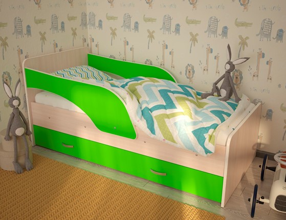 Кровать с ящиками Максимка, корпус Млечный дуб, фасад Салатовый в Ульяновске - изображение