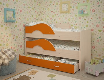 Детская двухэтажная кровать ТМК Радуга 1.6 с ящиком, корпус Млечный дуб, фасад Оранжевый в Ульяновске