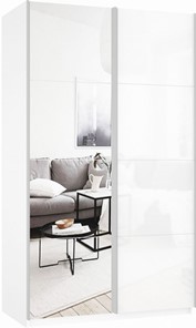 Шкаф 2-дверный Прайм (Зеркало/Белое стекло) 1400x570x2300, белый снег в Ульяновске - предосмотр
