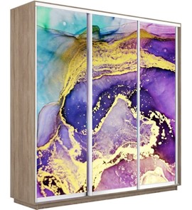 Шкаф 3-створчатый Экспресс 2400х600х2200, Абстракция фиолетово-золотая/дуб сонома в Ульяновске