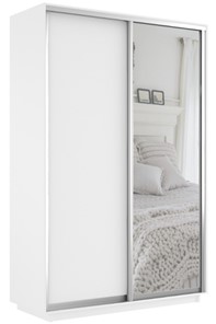Шкаф 2-х дверный Экспресс (ДСП/Зеркало) 1400х600х2200, белый снег в Ульяновске