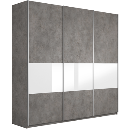 Шкаф 3-х дверный Широкий Прайм (ДСП / Белое стекло) 2400x570x2300, Бетон в Ульяновске - изображение