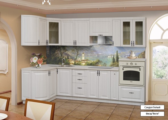 Кухонный угловой гарнитур Веста 1330х2800, цвет Сандал белый в Ульяновске - изображение