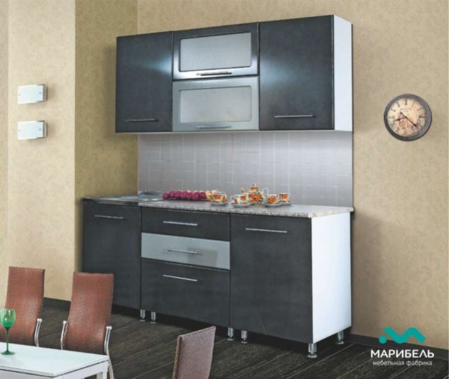 Модульная кухня Мыло 224 2000х718, цвет Черный/Белый металлик в Ульяновске - изображение 2