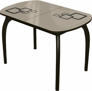 Кухонный раскладной стол Ривьера мини дерево №1, Рисунок квадро (стекло молочное/коричневый/венге) в Ульяновске - предосмотр