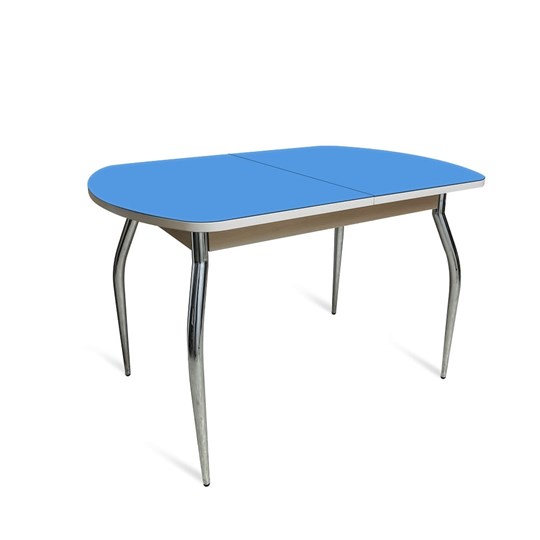 Кухонный раскладной стол ПГ-02 СТ2, дуб молочный/синие стекло/35 хром гнутые металл в Ульяновске - изображение 1