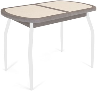 Кухонный стол раскладной Будапешт-1 ПЛ (ноги белые, плитка бежевая/серый камень) в Ульяновске - предосмотр