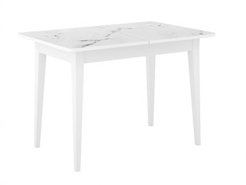 Кухонный стол раздвижной Dikline M110 Белый/стекло белый мрамор сатин/ножки MM белые в Ульяновске