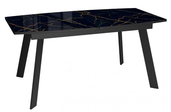 Обеденный раздвижной стол Dikline XLS160 мрамор черный глянец/ножки черные в Ульяновске - изображение