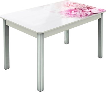 Кухонный стол раскладной Гамбург исп.2 ноги метал. крашеные №23, Фотопечать (Цветы №49) в Ульяновске