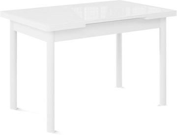 Кухонный стол раскладной Милан-2 EVO, ноги белые, стекло белое/белый в Ульяновске
