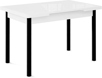 Кухонный стол раздвижной Милан-2 EVO, ноги черные, стекло белое/белый в Ульяновске
