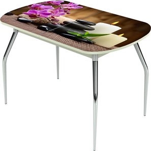 Обеденный раздвижной стол Ривьера исп.2 ноги метал. крашеные №24 Фотопечать (Цветы №18) в Ульяновске