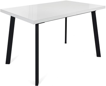 Кухонный стол раскладной Сальвадор-1G (ноги черные, стекло cristal/белый цемент) в Ульяновске