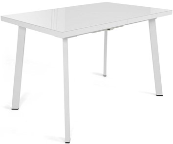 Обеденный раздвижной стол Сальвадор-2G (ноги белые, стекло cristal/белый цемент) в Ульяновске - предосмотр