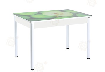 Кухонный стол раздвижной Айсберг-01 СТФ, белый/фотопечать зеленые яблоки/ноги крашеные в Ульяновске