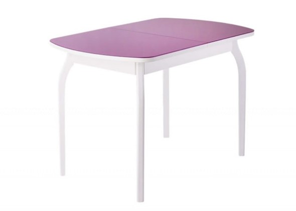 Обеденный раздвижной стол ПГ-мини, матовое фиолетовое стекло, ноги гнутые массив белый в Ульяновске - изображение