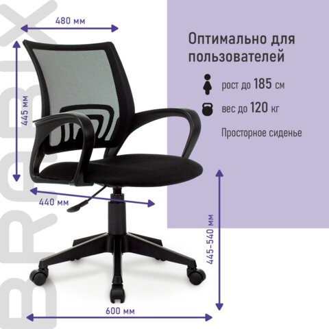 Кресло компьютерное Brabix Fly MG-396 (с подлокотниками, сетка, черное) 532083 в Ульяновске - изображение 11