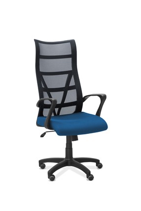 Кресло офисное Топ, сетка/ткань TW / черная/синяя в Ульяновске - изображение