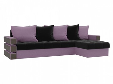 Угловой диван с оттоманкой Венеция, Черный/Сиреневый (микровельвет) в Ульяновске