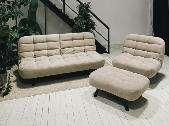 Комплект мебели Абри цвет бежевый диван + кресло +пуф пора металл в Ульяновске - изображение