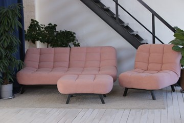 Комплект мебели Абри розовый кресло + диван + пуф опора металл в Ульяновске