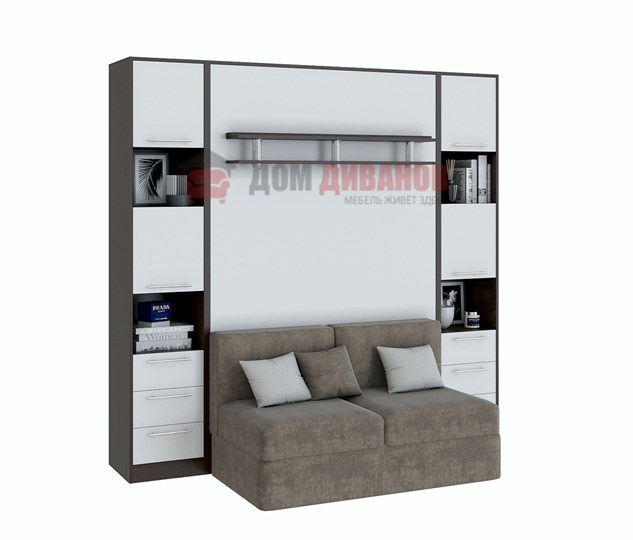 Кровать-шкаф с диваном Бела 1, с полкой ножкой, 1200х2000, венге/белый в Ульяновске - изображение 1
