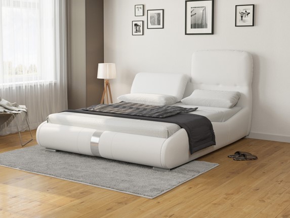Кровать двуспальная Лукка 160х200, Экокожа (Белый) в Ульяновске - изображение