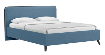 Кровать с механизмом 2-спальная Миа, 160 Bravo blue (светло-синий) / кант Лайт 10 Велюр (коричневый) + кроватное дно в Ульяновске