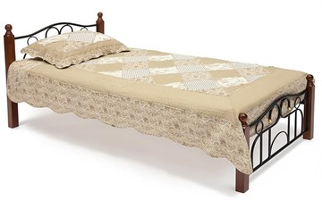 Спальная кровать AT-808 дерево гевея/металл, 90*200 см (Single bed), красный дуб/черный в Ульяновске