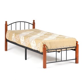 Кровать 1-спальная AT-915 дерево гевея/металл, 90*200 см (Single bed), красный дуб/черный в Ульяновске