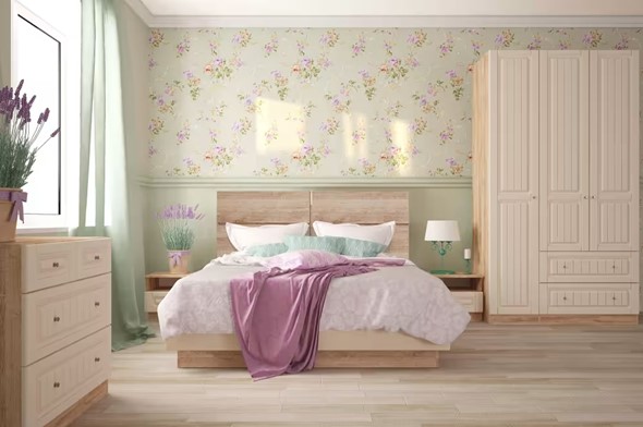 Гарнитур в спальню Богуслава, дуб баррик светлый/крем брюле в Ульяновске - изображение
