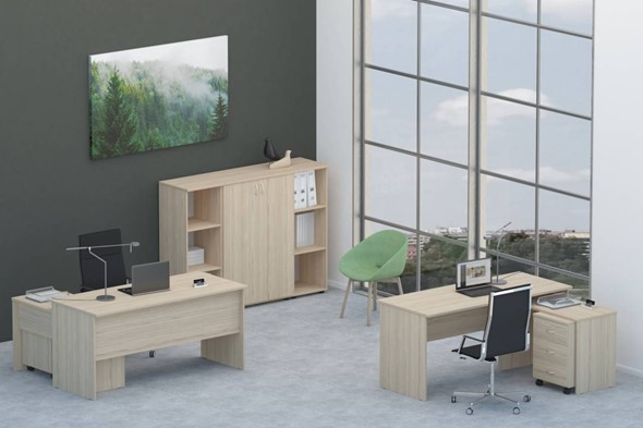 Комплект офисной мебели Twin для 2 сотрудников со шкафом для документов в Ульяновске - изображение