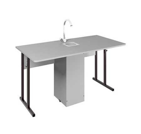 Детский стол 2-местный для кабинета химии Стандарт 5, Пластик Серый/Коричневый в Ульяновске - изображение