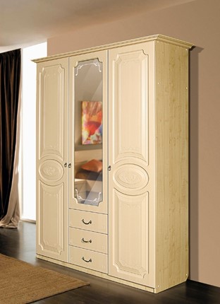 Распашной шкаф Ивушка-5 3-х створчатый с ящиками, цвет Дуб беленый в Ульяновске - изображение