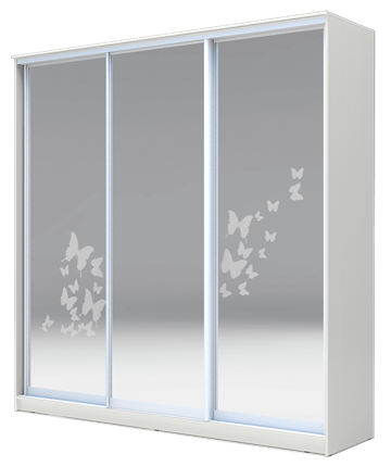Шкаф 3-х дверный 2400х2000х620 три зеркала, наполнение №2, Бабочки ХИТ 24-20-656-05 Белая Шагрень в Ульяновске - изображение