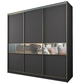 Шкаф 3-х дверный MAX МШ-27-6-27-333, Профиль Золото/Цвет Графит/с зеркальной вставкой с рисунком в Ульяновске
