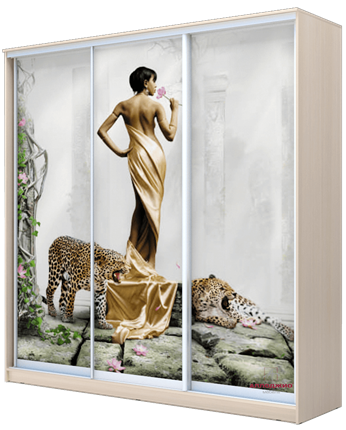 Шкаф 2400х2000х620, наполнение №1, Девушка с леопардом ХИТ 24-20-777-03 Дуб Млечный в Ульяновске - изображение