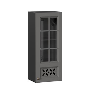 Навесной кухонный шкаф Амели-3 400 высокий со стеклом ЛД 299.420.000.042, Черный/Оникс серый в Ульяновске