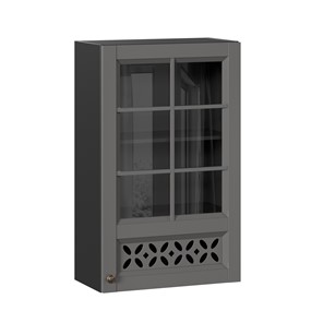 Шкаф на кухню Амели-3 600 высокий со стеклом ЛД 299.450.000.048, Черный/Оникс серый в Ульяновске