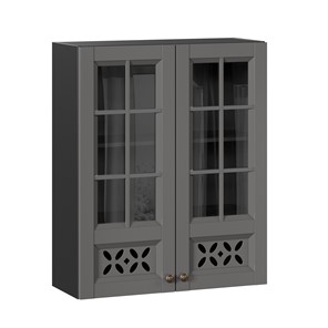 Шкаф на кухню Амели-3 800 высокий со стеклом ЛД 299.460.000.052, Черный/Оникс серый в Ульяновске
