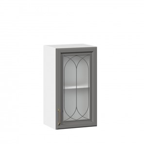 Кухонный навесной шкаф Джелатто 400 со стеклом ЛД 241.320.000.102, Белый/Оникс серый в Ульяновске