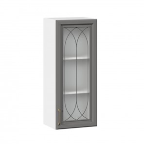 Кухонный навесной шкаф Джелатто 400 высокий со стеклом ЛД 241.420.000.110, Белый/Оникс серый в Ульяновске
