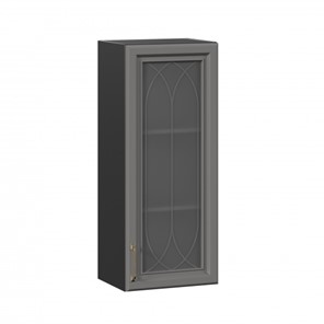Навесной кухонный шкаф Джелатто 400 высокий со стеклом ЛД 241.420.000.152, Черный/Оникс серый в Ульяновске