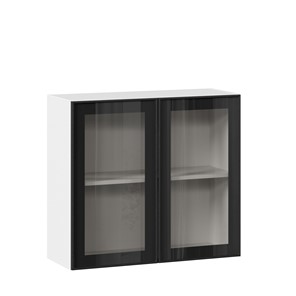Кухонный шкаф со стеклом 800 Индиго ЛД 298.360.000.023, Белый/Чёрный в Ульяновске